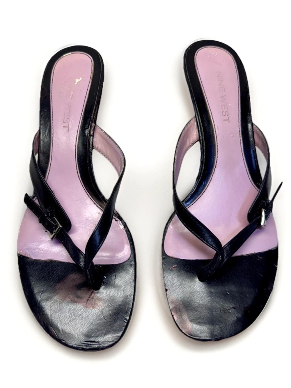 Nine West Black and Pink Leather Slide Sandals